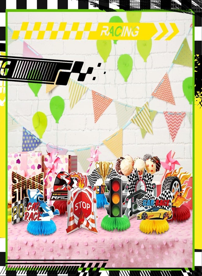 Weekgrat 12 Pcs Race Car Birthday Party Decorations Race Car Honeycomb Centerpieces 3D Double Sided Racing Car Table Decorations Table Topper Photo Booth Props for Race Car Theme Party Supplies - Image 3